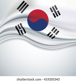 Vector de la bandera de Corea del Sur sopla en el viento sobre fondo blanco.