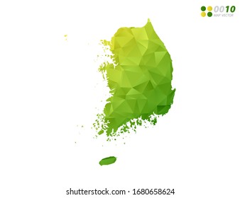 Vector Corea del Sur mapea el mosaico triángulo de polígono verde y amarillo con fondo blanco. degradado de estilo.