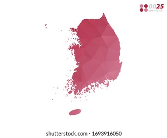 Vector del mapa de Corea del Sur mosaico triangular rojo polígono con fondo blanco. degradado de estilo.