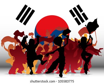Vector - South Korea Sport Fan Crowd with Flag