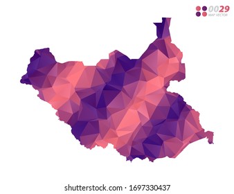 Vector of South Sudan map colorful polygon red triangle mosaic with white background. style gradient.
