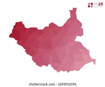 Vector of South Sudan map red polygon triangle mosaic with white background. style gradient.