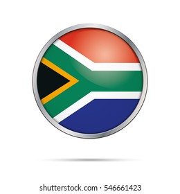 Vector South-African flag Button. Republic of South Africa flag glass button style with metal frame.