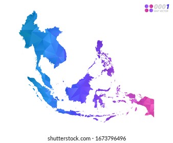 Vector Southeast Asia map colorful polygon triangle mosaic with white background. style gradient.