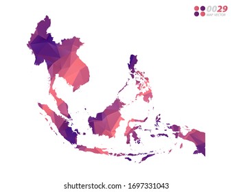 Vector del Sudeste Asiático cartografía colorido mosaico de triángulo rojo polígono con fondo blanco. degradado de estilo.