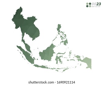 Vector of Southeast Asia map green polygon triangle mosaic with white background. style gradient.