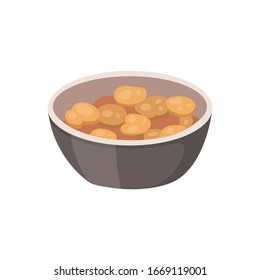 Productos vectoriales de soja y productos alimenticios. Cena de carne de soja.
