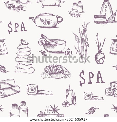 Vector Spa background template isolated. doodle spa elements, seamless pattern, vector illustration. Massage and spa concept, background for beauty saloon, gift wrapping, design. day spa