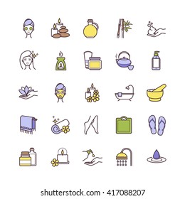 Vector Spa and Beauty thin line icons set for web, polygraphy, etc.