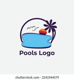 Concepto de Vector Spa con agua, logotipo de Pools, icono, logotipo de piscina abstracta, signo, símbolo