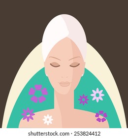 vector spa flat design icon of procedure elements details illustration woman in bath