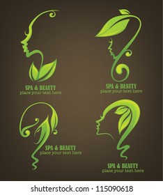 vector spa, natural beauty and  care collection on dark brown background