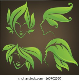 vector spa, natural beauty and care collection on dark brown background