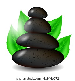 Vector Spa Stones Background with Green Leaves
