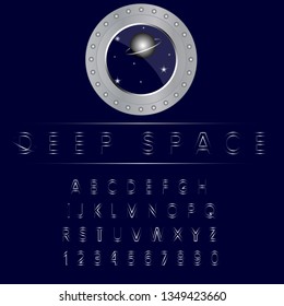 Vector space alphabet. Letters and numbers in cosmic style. Starlight effect.