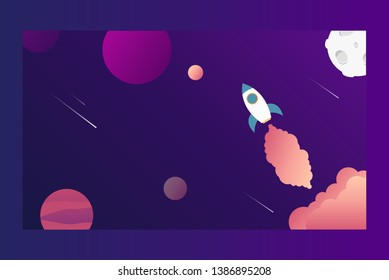 Vector space background with abstract elements: planets, moon, stars. Vector illustration.