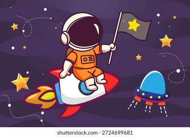 Plano de fundo do espaço vetorial com astronauta e OVNI 