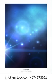 Vector space background with bright blue nebula and white stars.