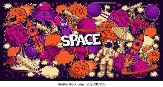 Vector space background in cartoon style, perfect for wallpaper for a space theme