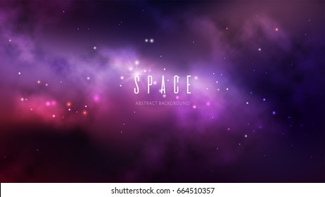 Vector space background with colorful nebula and bright stars.