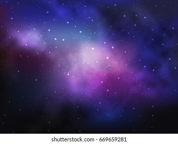 Vector space background with colorful nebula and bright stars.