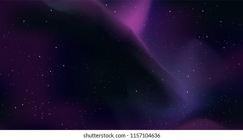 Vector space background with copy space. Beautiful realistic template with Stars and colorfu galaxy in Outer space.