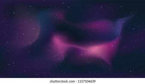 Vector space background with copy space. Beautiful realistic template with Stars and colorfu galaxy in Outer space.