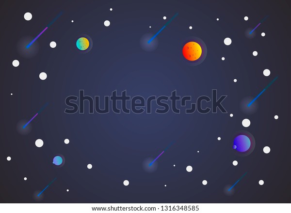  Vector space background with copy space. Planets\
surface with craters, stars and comets in dark space. Vector\
illustration. EPS 10