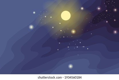 Vector space background . Cute flat style template with Stars in Outer space