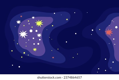 Vector space background . Cute flat style template with Stars in Outer space
