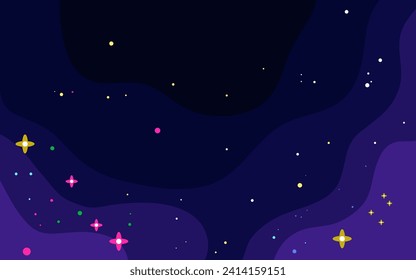 Fondo del espacio vector. Plantilla de estilo plana con estrellas en el espacio exterior