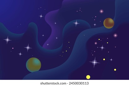 Vector space background . Cute flat style template with Stars in Outer space