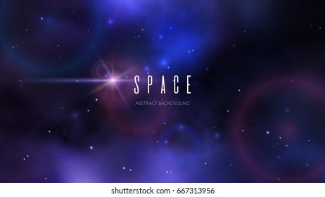 Vector space background with dark blue nebula and bright stars.