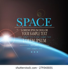 Vector space background with earth and sunrise 