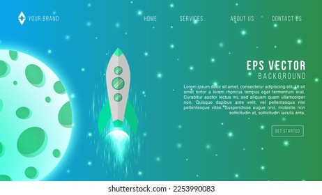 Vector space background green turquoise. Cute flat style template with Stars in Outer space