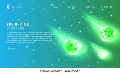 Vector space background green turquoise. Cute flat style template with Stars in Outer space