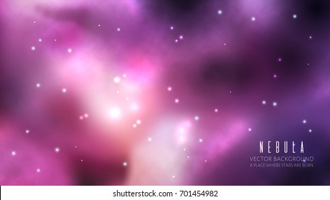 Vector space background with nebula and bright stars. Fantasy scientific astronomical illustration.