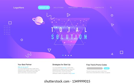 Vector space background with place landing page with total solution texts. Website template for startup business or technology company.
