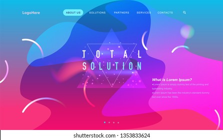Vector space background with place landing page with total solution texts. Website template for startup business or technology company.