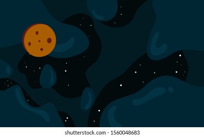 Vector space background with planet . Cute flat style template with Stars in Outer space