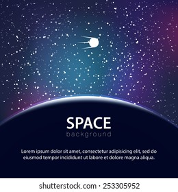 Vector space background with planet and satellite