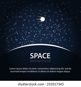 Vector space background with planet and satellite simple version