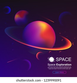 Vector space background with planet Saturn and stars. Space exploration. Gradient Fluid Design.