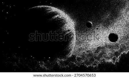 Vector space background with planet and stars. Abstract universe illustration for astronomy, science, or cosmic exploration concept.