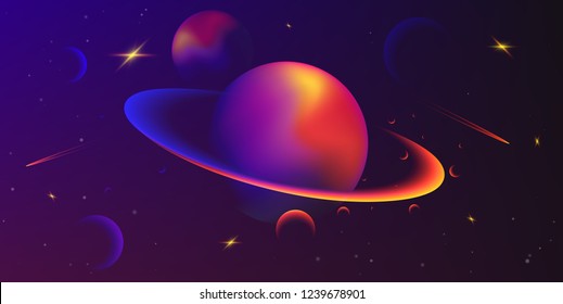 Vector space background with planets and stars. Space exploration. Gradient Fluid Design.