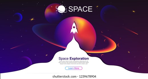 Vector space background with planets and stars. Space exploration. Gradient Fluid Design.