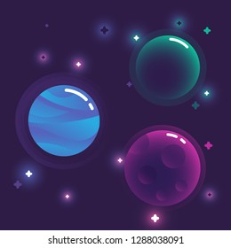 Vector space background with planets and stars