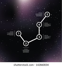 Vector space background. Purple galaxies with shining stars. Creative vector template for website or presentation. Five choices, with space for your content. Elegant website elements.