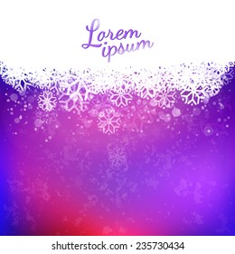 Vector space  background with snowflakes. Abstract night sky illustration. Seasonal and holidays banner design.