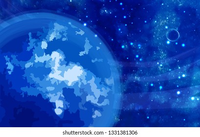 Vector Space Background with stars, earth and abstract planet